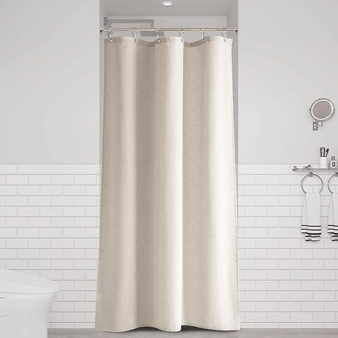 Naturoom 36 Inch Shower Curtain - Stall Narrow Half Green Linen Ultra Thick Fabric Shower Curtain Set with Hooks, Boho Farmhouse Rustic RV Camper Bath Curtains for Bathroom, Apricot, 36x72