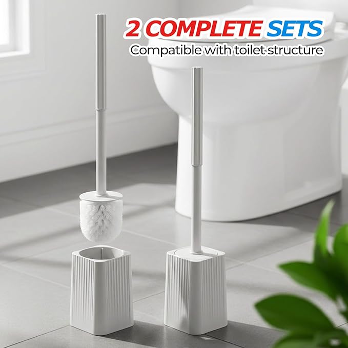 FORASTO 2Pack Toilet Bowl Brush and Holder Set - Toilet Scrubber Brush,Cleaning Brush,Bathroom Decor,Household Essentials,Cleaning Supplies,Home Essentials,Light Gray
