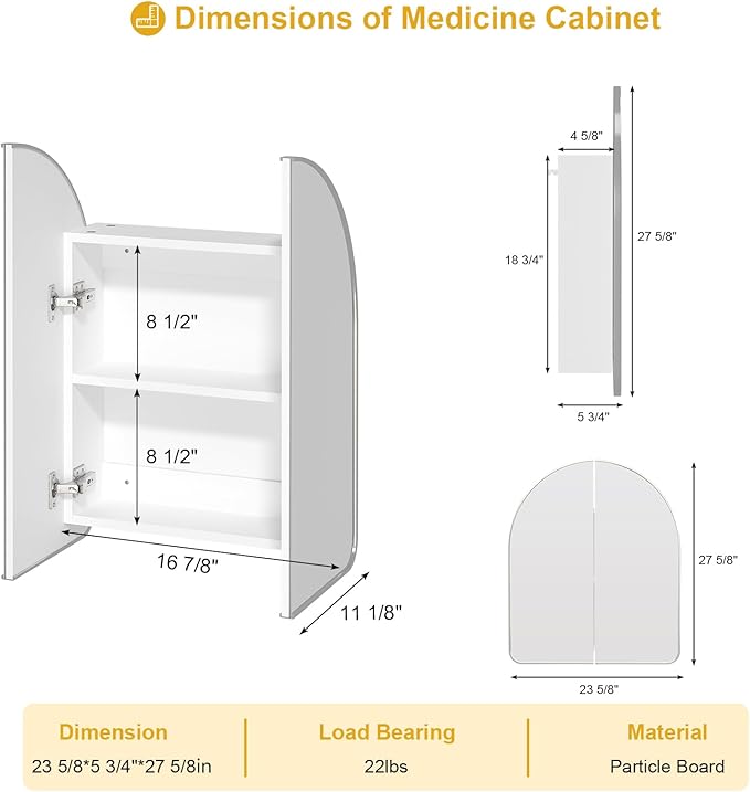 Arched Medicine Cabinet with Mirror,Silver Bathroom Mirror Cabinet,24x28 Mirrored Medicine Cabinets for Bathroom Mirror with Storage,Wall Mounted Medicine Cabinets,botiquines de baño