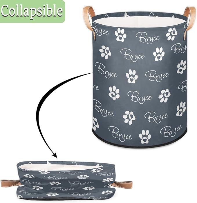 Custom Paw Print Laundry Hamper, Personalized Laundry Baskets with Handles Dirty Clothes Hamper Storage Basket