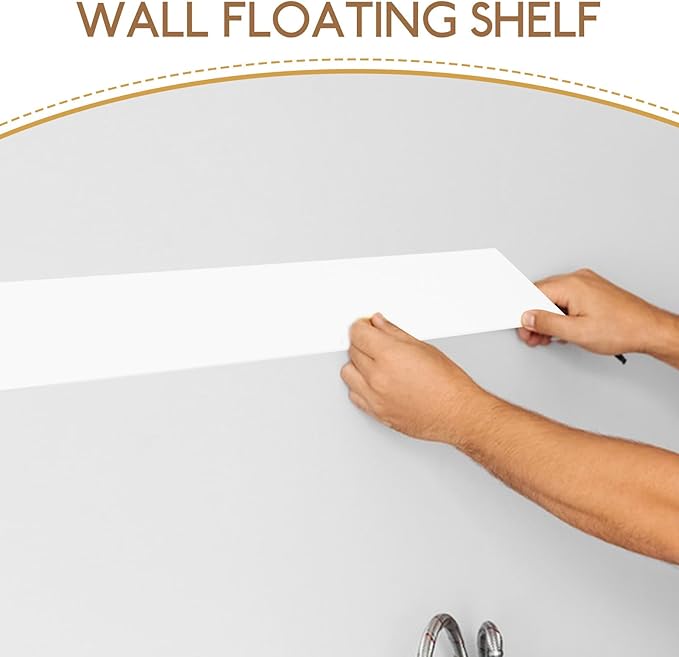 Homoyoyo Floating Wall Shelf for Bathroom and Kitchen, White Plastic No-Drill Wall-Mounted Storage Rack 50x10cm, Space-Saving Organizer for Toilet, Vanity, and Cabinet Gap