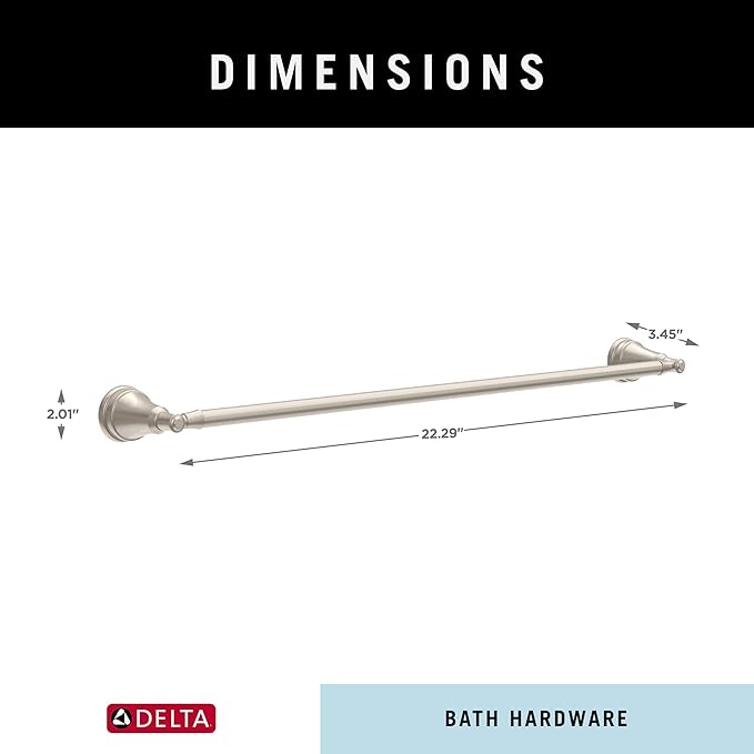 Delta Mylan (1-Pack) 18'' w/ 6" Extender Towel Rack for Bathroom SpotShield Brushed Nickel Extendable 18-24" Towel Bar for Bathroom Wall Towel Holder Rod Wall Mounted MYN18-DN