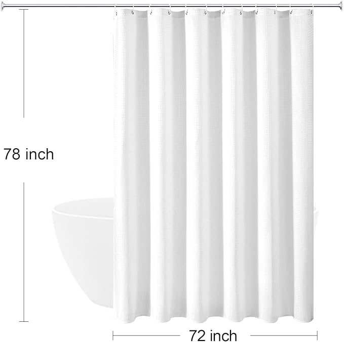 Gibelle Long Shower Curtain 72 x 78, 230GSM Tall Waffle Weave Textured Fabric Shower Curtain for Bathroom, Water Repellent, Machine Washable, White