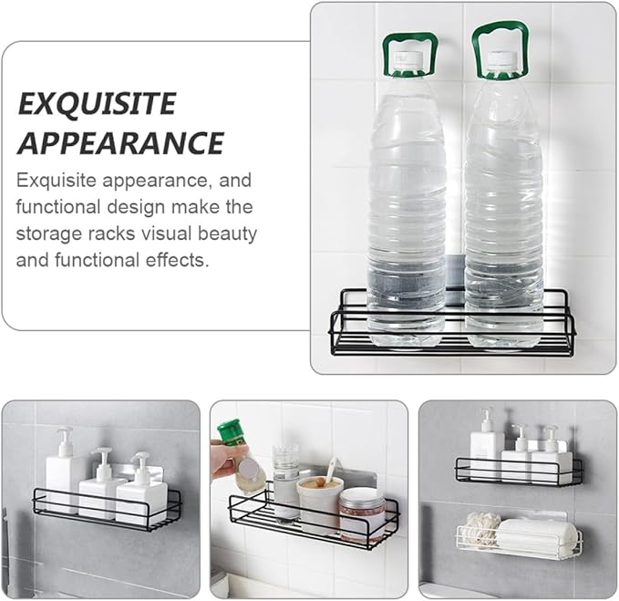 Luxshiny 2pcs Wall-Mounted Iron Storage Racks with Adhesive Pads Ventilated Corner Shelves for Bathroom and Kitchen Organization Installation Space-Saving and Easy-Clean Design