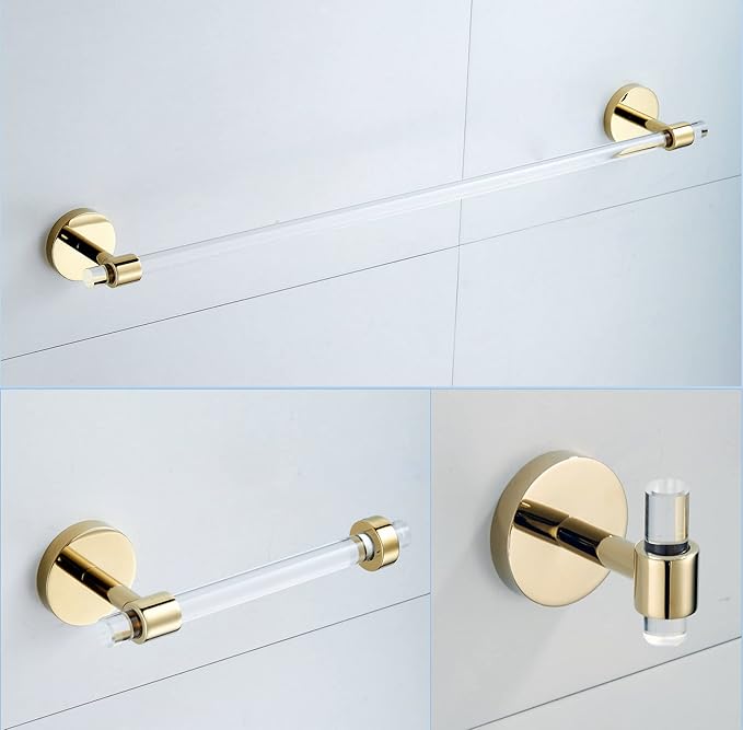 Bathroom Accessories Set Acrylic Gold - Towel Bar Rack Toilet Paper Holder Towel Hook - Wall Mounted Bathroom Hardware Set 3 Pieces SHUNLI