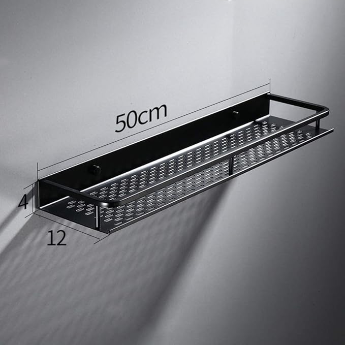 WFF Bathroom Shelf Black Aluminum Wall-Mounted Square Shampoo Cosmetic Shelves Kitchen Nets Storage Rack Organizer (Color : Black, Size : 50×12×4cm)