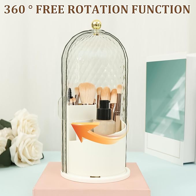 Concealed Toothbrush Holder 360?? Rotating Makeup Brush Organizer Dustproof Cosmetic Brush Container for Toothbrush Lipstick Vanity (white)