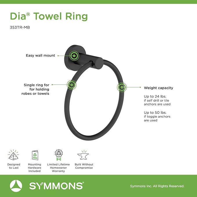 Symmons 353TR-MB Dia Wall-Mounted Towel Ring in Matte Black