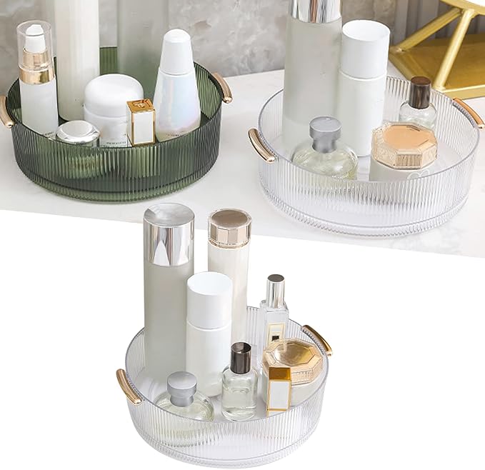 Pssopp Makeup Display Tray, Ergonomic Skincare Organizer with 360 Degree Rotatable Design for Easy Access and Ample Storage (Transparent)