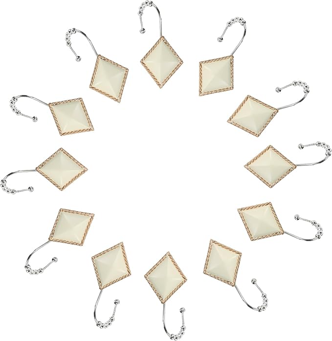 Corinthia Decorative Yellow Shower Curtain Hooks,Roller Ring Balls Designed Gold Hooks for Bathroom Curtains,Set of 12