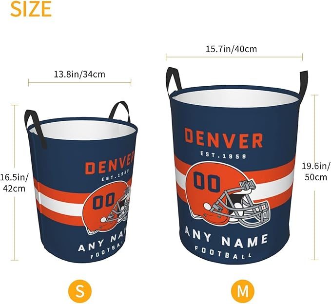 Custom Denver Laundry Hamper - Personalized Football Style Laundry Basket - Customized Name and Number - Dirty Clothes Hamper Waterproof Large Capacity Hamper for Bedroom Bathroom Living Room