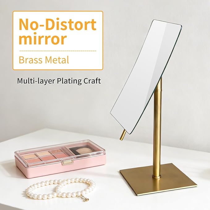 Bronze Table Standing Rectangular Vanity Makeup Mirror with 3X Magnification, Highly Adjustable, Crafted from 304 Stainless Steel, for Hotel Bathroom
