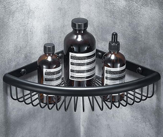Bathroom Shelves, Wall-Mounted Corner Shelves, Double Triangular Storage Shelves, Black - Single Shelves
