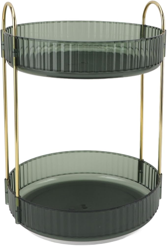 Makeup Organizer,2 Tier Makeup Rack - 360° Rotating Space Saving Cosmetic Countertop for Bedroom, Bathroom, and Kitchen - for Skincare and Beauty Products! (Green)