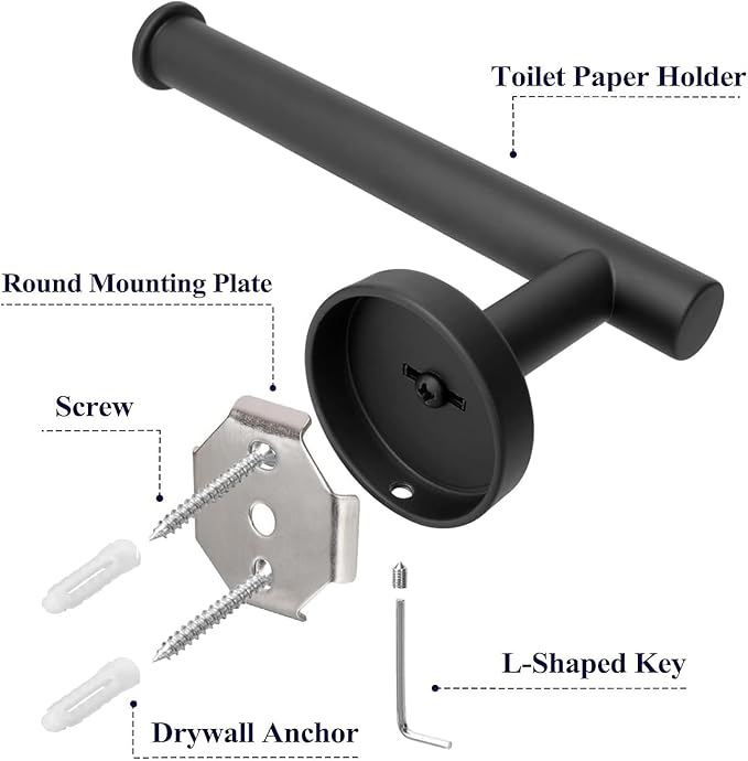Toilet Paper Holder - SUS 304 Stainless Steel Toilet Paper Holder Wall Mount, Toilet Paper Roll Holder for Bathroom, Kitchen, Washroom - Matte Black