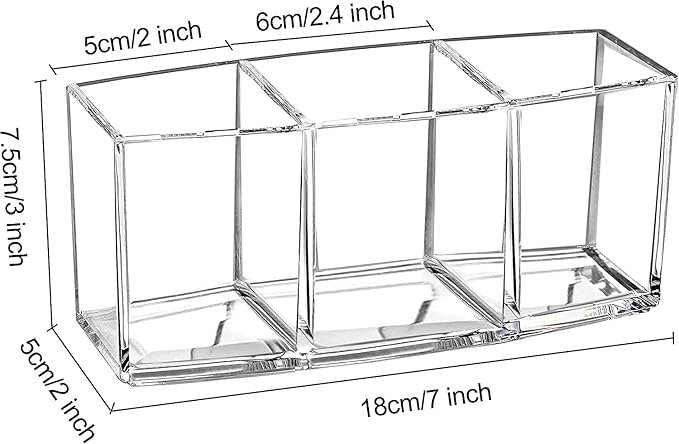 Clear Makeup Brush Organizer 3 Slot Cosmetic Brushes Storage Acrylic Makeup Display Holder For Brushes Eyeliner Lipstick Eyebrow Pencil