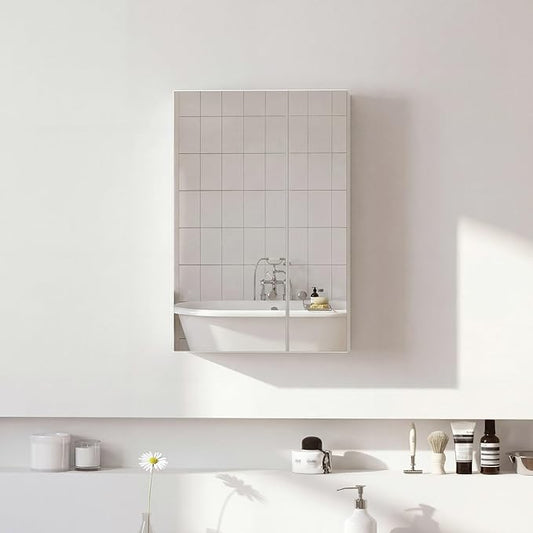 Panana Bathroom Mirror Cabinet Medicine Cabinets with Mirrored Door Wall Mounted Cabinet with Mirror, Storage Shelf with Adjustable Shelves Storage Organizer Kitchen Cupboard (White, 19.7x27.6 inch)