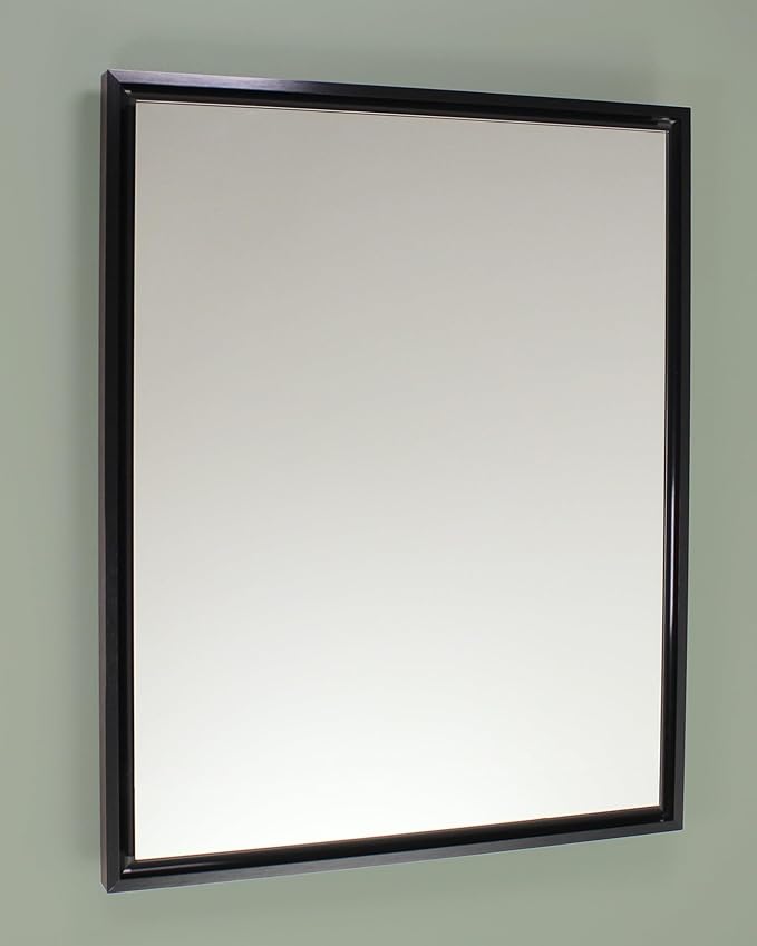 Fox Hollow Furnishings 16x20 Parker Metro Metal Framed Rectangle Recessed Bathroom Medicine Cabinet, Floating Mirror, 14x18 in-Wall Opening, Steel, Adjustable Glass Shelves, Magnet Close, Black