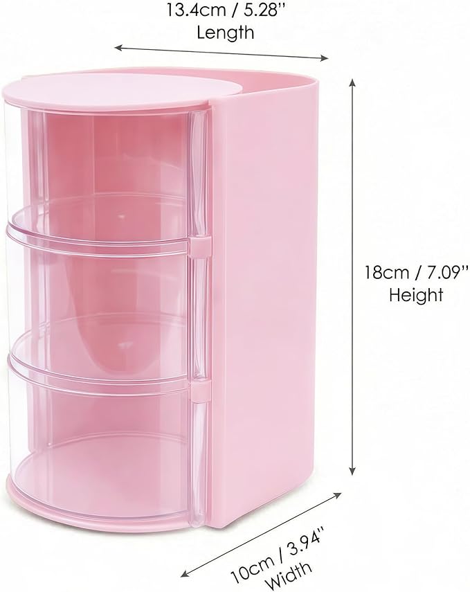 Hair Accessories Organizer with Hair Brush Holder - Rotatable Makeup Brush Organizer and Jewelry Storage Box for Necklaces, Earring, Bracelet, Makeup Brushes, Hair Clip and Hair Accessories (Pink)