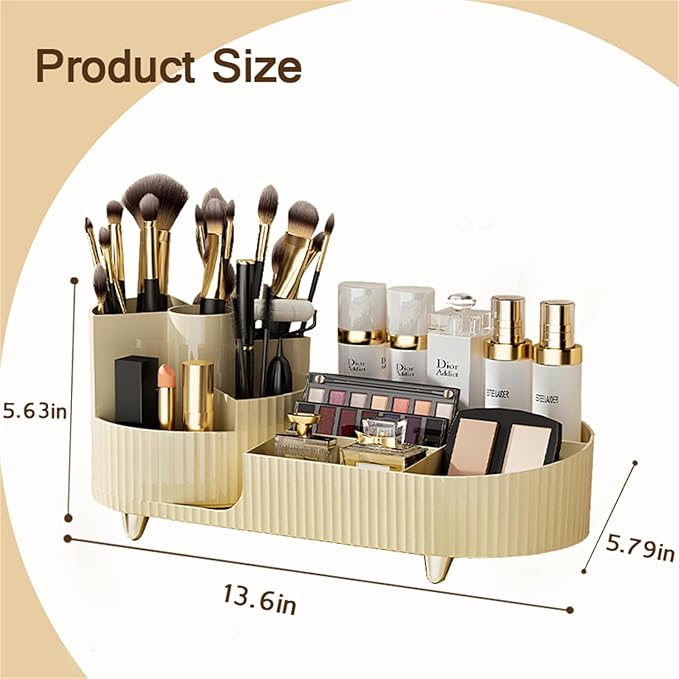 Makeup Organizer for Vanity, Rotating Organizer, Desk Cosmetics Organizers Storage Skincare, Nail Polish, Lipsticks, Jewelry, Large Capacity Cosmetic Display Cases, Creamy White (HS001)