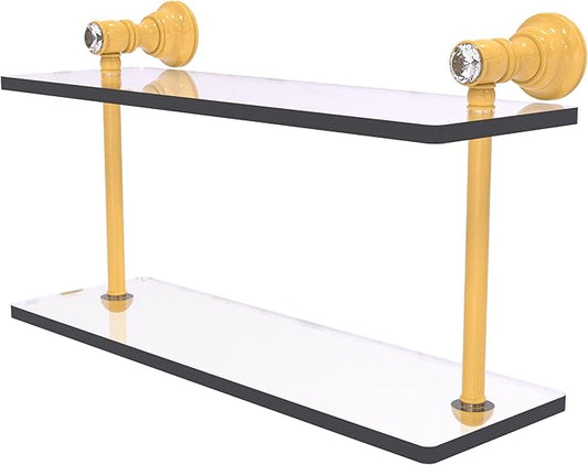 Allied Brass CC-2-16-SGL Carolina Crystal Collection 16 Inch Two Tiered Glass Shelf, Spanish Gold