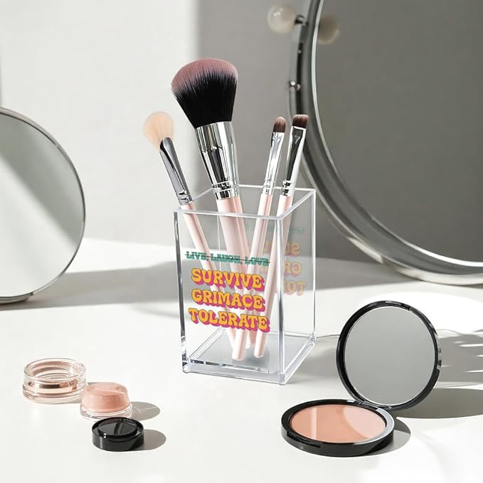 Live Laugh Love Funny Anti Cliche Acrylic Cosmetic Pencil Pen Holder Cup, Funny Sarcastic Desk Acrylic Brushes Storage Gifts for Woman Friend Colleague Boss Teacher, Daughter Graduation Gifts