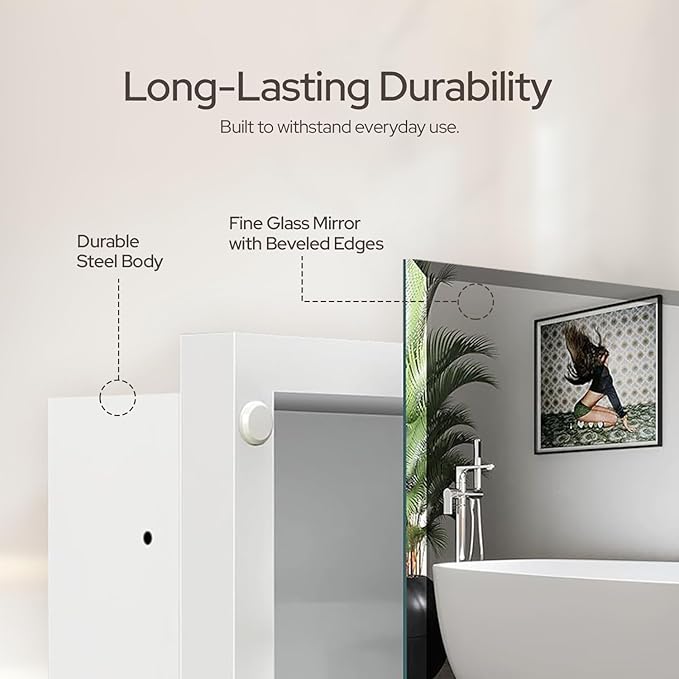 HOUSE REFLECTION Bathroom Medicine Cabinet Mirror – Frameless Beveled Mirror Door, Wall Mounted Bathroom Mirror Cabinet, Recessed or Surface Mount, (12" x 21" Cabinet, 14" x 24" Mirror Door)