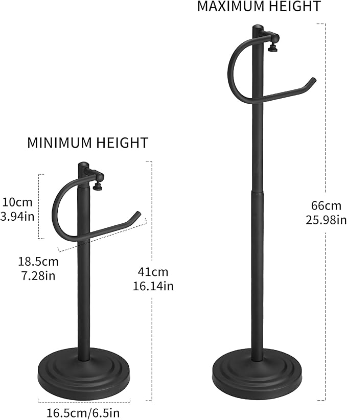 Hand Towel Holder Stand for Bathroom Countertop, Standing Towel Rack with Non-Slip Base, Stainless Steel Adjustable Towel Bar 16.5-26 Inch for Kitchen Vanity (Matte Black)