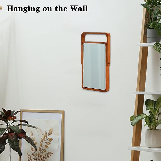 DEAYOU 2 Pack Vanity Mirror with Wood Stand, 360 Degree Rotation Makeup Mirror, 10" Rectangle Standing Swivel Cosmetic Mirror, Portable Wood Tabletop Mirror for Hanging, High-Definition, Pine