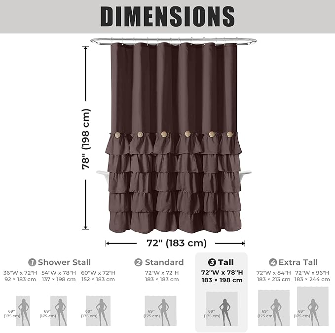 Seasonwood Brown Shower Curtains for Bathroom Dark Brown Ruffle Shower Curtain with Natural Buttons Farmhouse Style 72×78