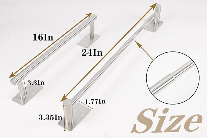 Self Adhesive Bath Towel Bar, Stainless Steel Towel Racks for Bathroom Sticky & Wall Mounted Install Towel Holder,Heavy Duty Towel Rod Rustproof Towel Hanger for Bathroom(Brushed Nickel,24In)