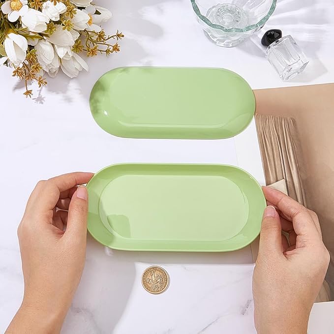 CRASPIRE 2Pcs Manicure Tool Trays Plastic Nail Tray 7" x 3.3" Green Nails Art Tools Storage Display Jewelry Rhinestone Organizer Small Plate Dish for Manicures Decoration Makeup Cosmetics Accessory