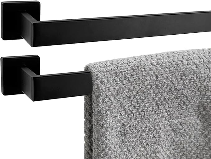 2 Packs 28 Inch Bathroom Towel Bar SUS304 Stainless Steel Matte Black Towel Holder Wall Mounted Heavy Duty Towel Rack Bathroom Towel Rod Modern Square Base Design(2, Matte Black, 28 Inch)