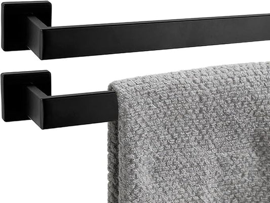 2 Packs 32 Inch Bathroom Towel Bar SUS304 Stainless Steel Matte Black Towel Holder Wall Mounted Heavy Duty Towel Rack Bathroom Towel Rod Modern Square Base Design(2, Matte Black, 32 Inch)