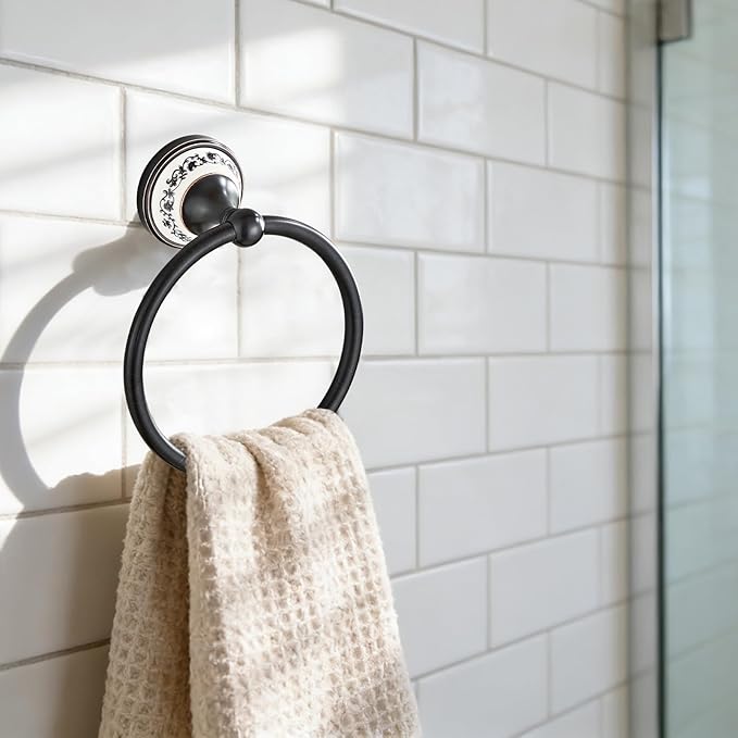Black Towel Ring Zinc Alloy Bathroom Kitchen Hand Ring Wall Mounted Bathroom Kitchen Towel Rack Heavy Duty Towel Hanger for Bath YIGUANXIN