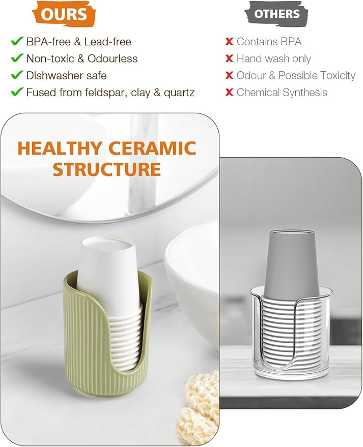 ABRUTY Bathroom Cup Dispenser, 3oz-4oz Ceramic Paper Cup Holder, Small Countertop Mouthwash Dixie Cups Accessories, for Vanity Countertops, Bathroom, Kitchen, and Dining Room