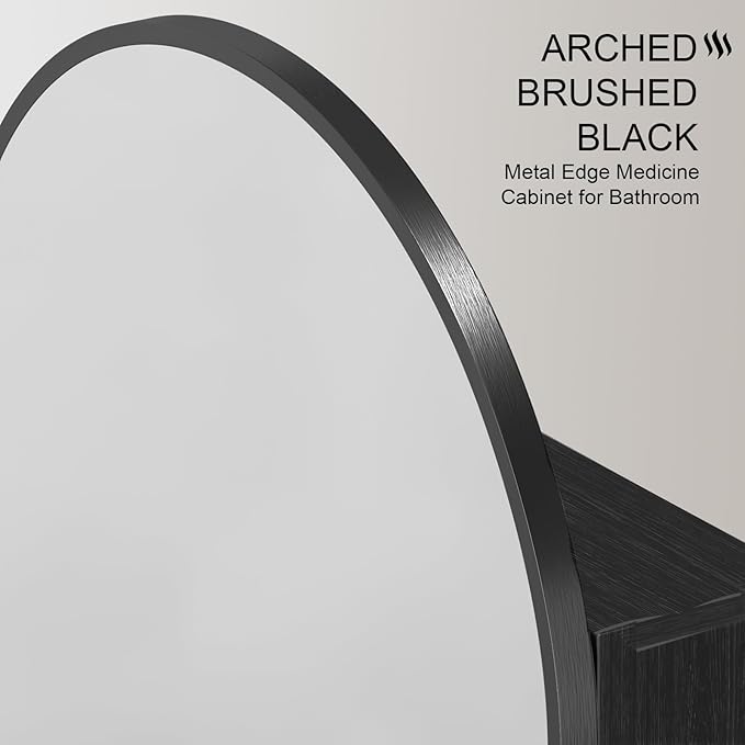 Recessed Medicine Cabinet for Bathroom,Black Arched Medicine Cabinet with Mirror,Bathroom Mirror with Storage,Surface Mount Wall Cabinet 14x18