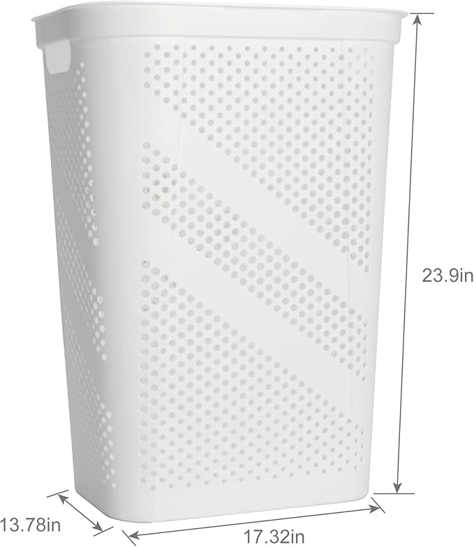 24" Plastic Hinged-Lid Rectangle Laundry Hamper, All Ages, White