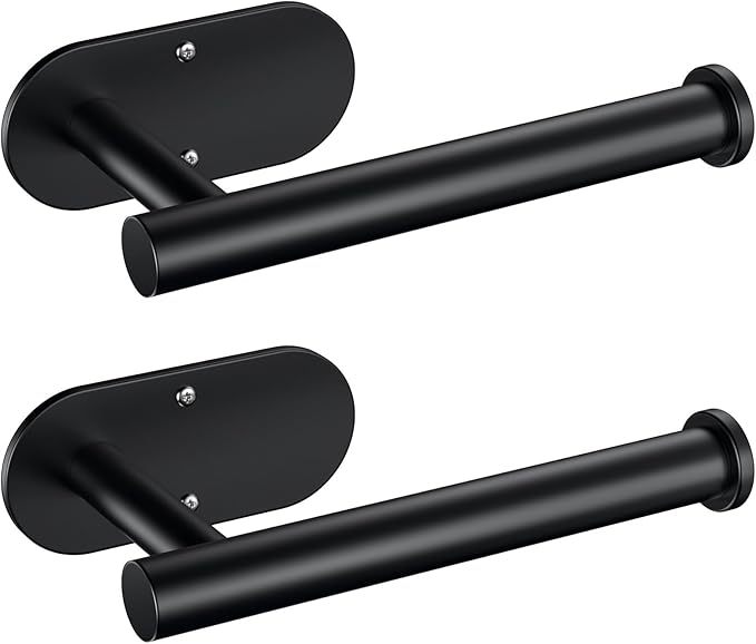 Kitsure Bathroom Toilet Paper Holder - Premium Waterproof Stainless Steel Wall-Mount & Adhesive Toilet Paper Holder, Installation, Ideal for Bathroom, Washroom, RV, Black, 2 Pack