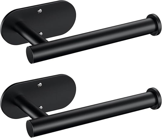 Kitsure Bathroom Toilet Paper Holder - Premium Waterproof Stainless Steel Wall-Mount & Adhesive Toilet Paper Holder, Installation, Ideal for Bathroom, Washroom, RV, Black, 2 Pack
