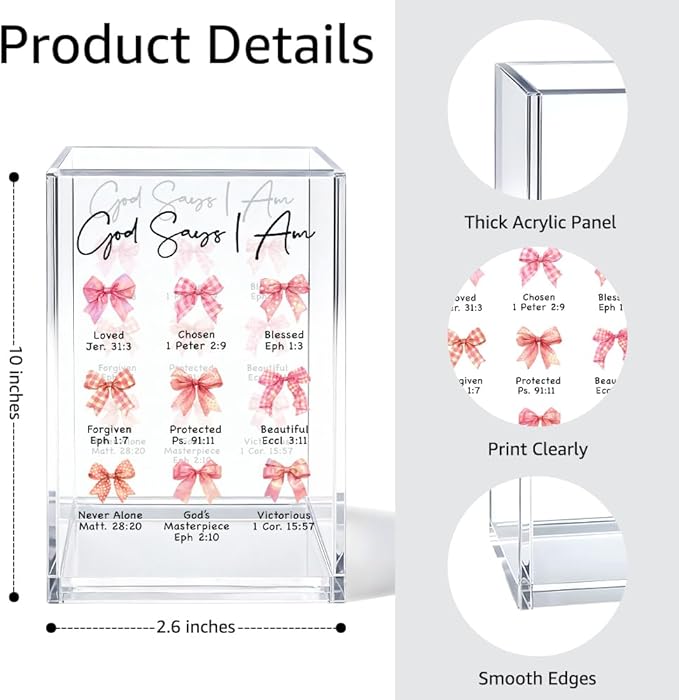 God Says I Am Loved Acrylic Bible Cosmetic Organizer Pen Holder, Funny Christian Acrylic Pencil Pen Holder for Desk, Religious Gifts for Women Coworker Teacher, Bible Verse Pencil Cup for Friend