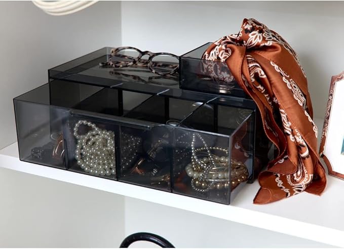 iDesign The Sarah TannoCollection Cosmetic Drawer Organizer,Made of Recycled Plastic,Smoke/Black Large