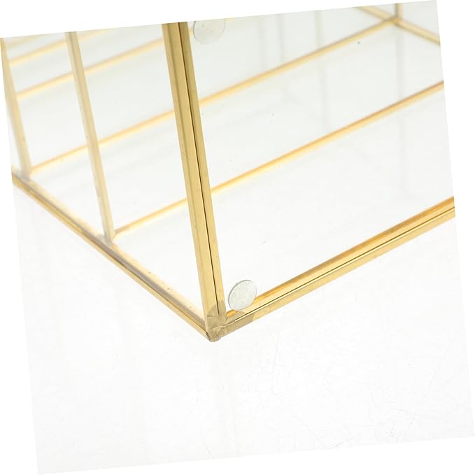 FOMIYES 1pc Multilayer Makeup Organizer Storage Rack Brass Glass Cosmetic Holder for Lipstick and Powder Stylish Desktop Makeup Display Storage for Home and Vanity