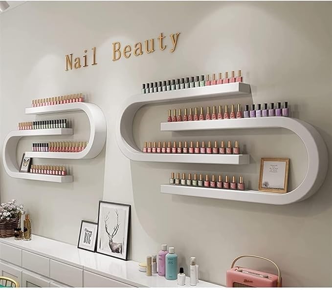 Wall Mounted Nail Polish Organizer - U-Shaped Perfume Storage Shelf, Salon/Beauty/Nail Shop Holder (White)