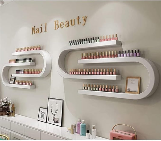Wall Mounted Nail Polish Organizer - U-Shaped Perfume Storage Shelf, Salon/Beauty/Nail Shop Holder (White)
