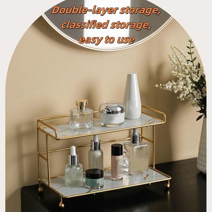 Modern Bathroom Shelf, Multi-Layer Cosmetic Dressing Table, Wrought Iron Countertop Display Stand, Suitable for Bedroom, Living Room, Bathroom(Black)