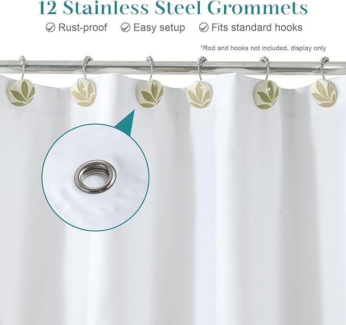 Green Blue Leaf Fabric Shower Curtain, Watercolor Eucalyptus Leaves Plant Shower Curtain, Waterproof Decorative Boho Botanical Bathroom Curtains, 72" W x 72" H