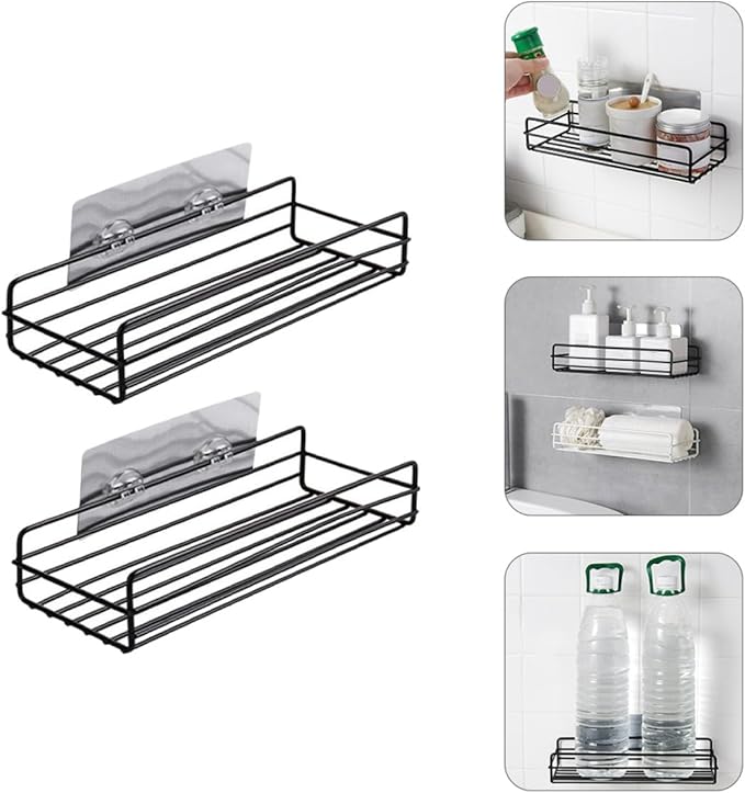 Luxshiny 2pcs Wall-Mounted Iron Storage Racks with Adhesive Pads Ventilated Corner Shelves for Bathroom and Kitchen Organization Installation Space-Saving and Easy-Clean Design
