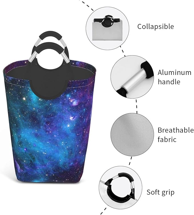 Blue Sky Laundry Basket Starry Sky Foldable Laundry Hamper Blue Galaxy Collapsible Laundry Baskets with Handles Clothes Hamper Laundry Tote Bag for Dorm Family Storage Bin 50L