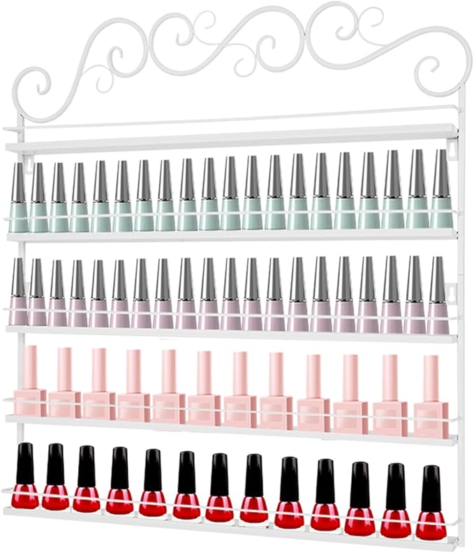 AngelcityCC 5 Tier Wall Mounted Metal Rack Shelf Versatile Organizer for Nail Polish Essential Oils for Home Nail Salon Spa Shops